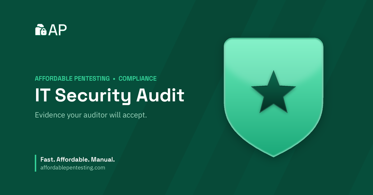 IT Security Audit title card with a star icon in the Affordable Pentesting brand style.