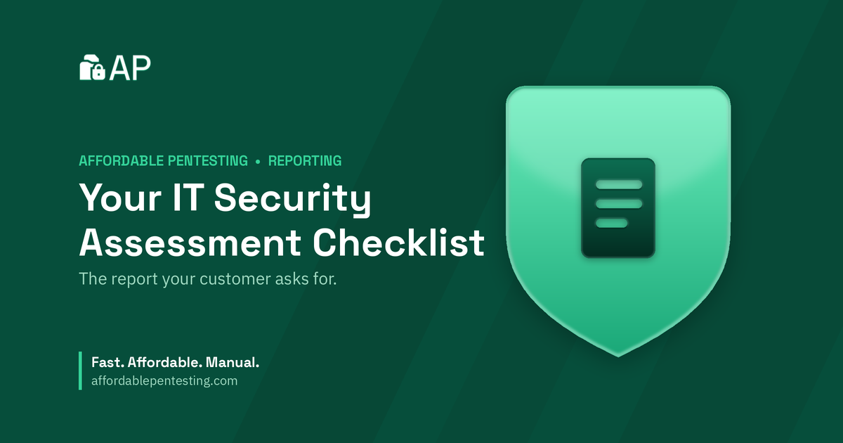 Your IT Security Assessment Checklist title card with a doc icon in the Affordable Pentesting brand style.