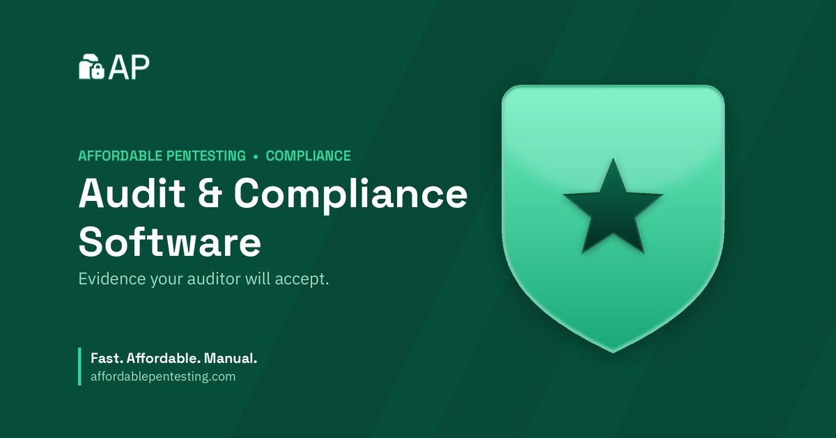 Audit & Compliance Software title card with a star icon in the Affordable Pentesting brand style.