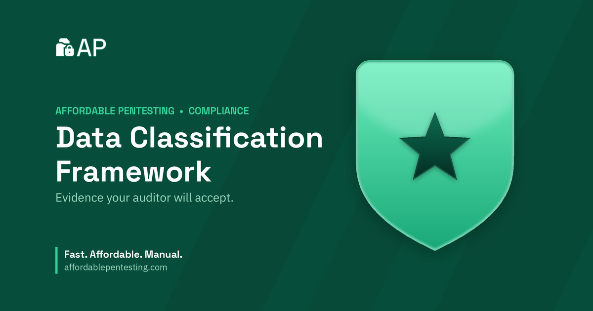 Data Classification Framework title card with a star icon in the Affordable Pentesting brand style.