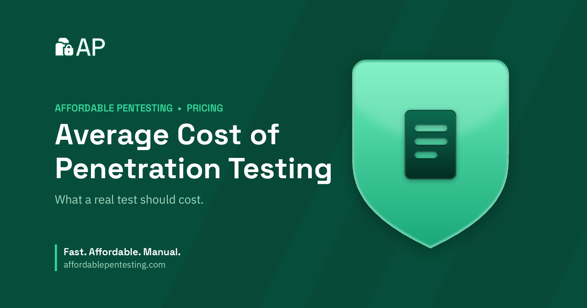 Average Cost of Penetration Testing title card with a doc icon in the Affordable Pentesting brand style.