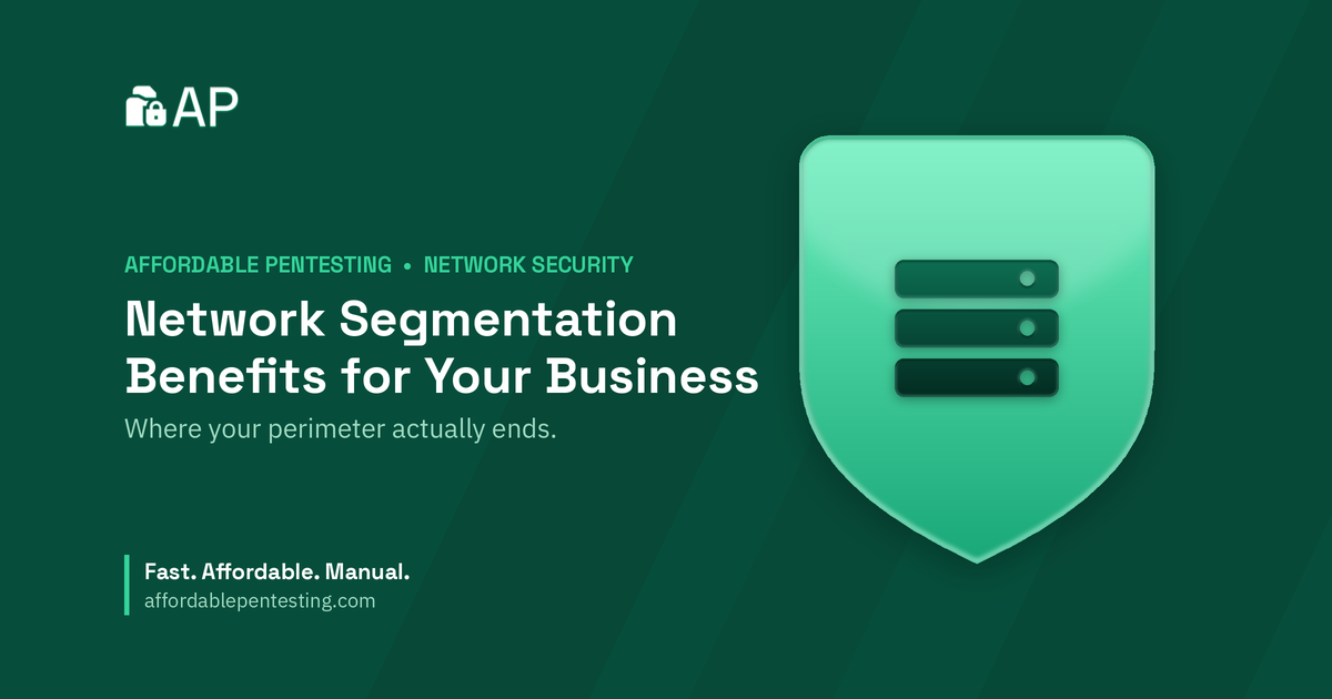 Network Segmentation Benefits for Your Business title card with a server icon in the Affordable Pentesting brand style.