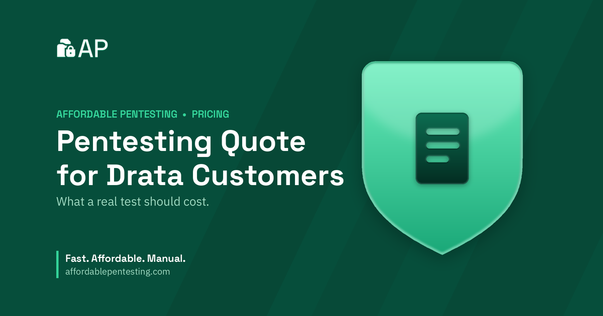 Pentesting Quote for Drata Customers title card with a doc icon in the Affordable Pentesting brand style.