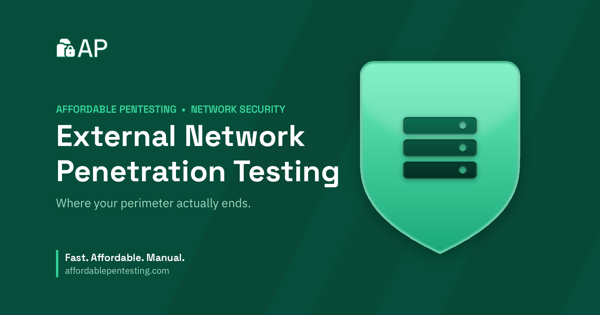 External Network Penetration Testing title card with a server icon in the Affordable Pentesting brand style.