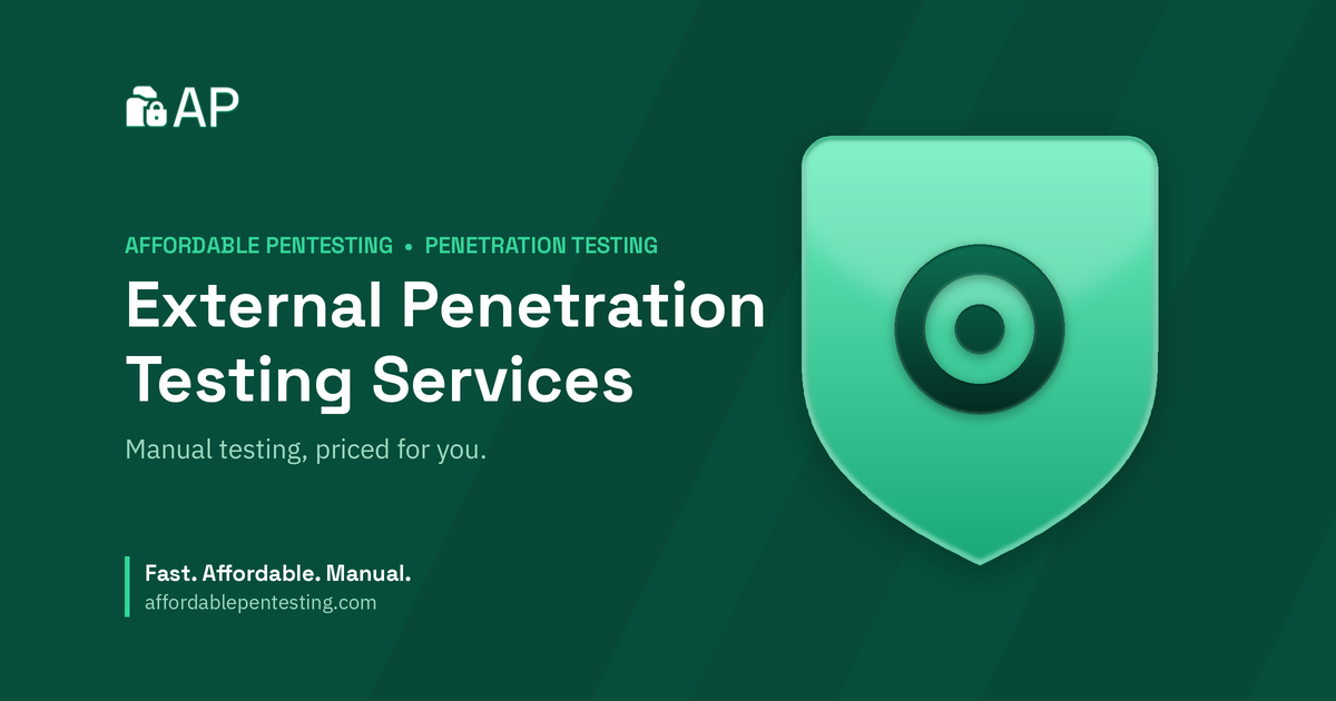 External Penetration Testing Services title card with a target icon in the Affordable Pentesting brand style.