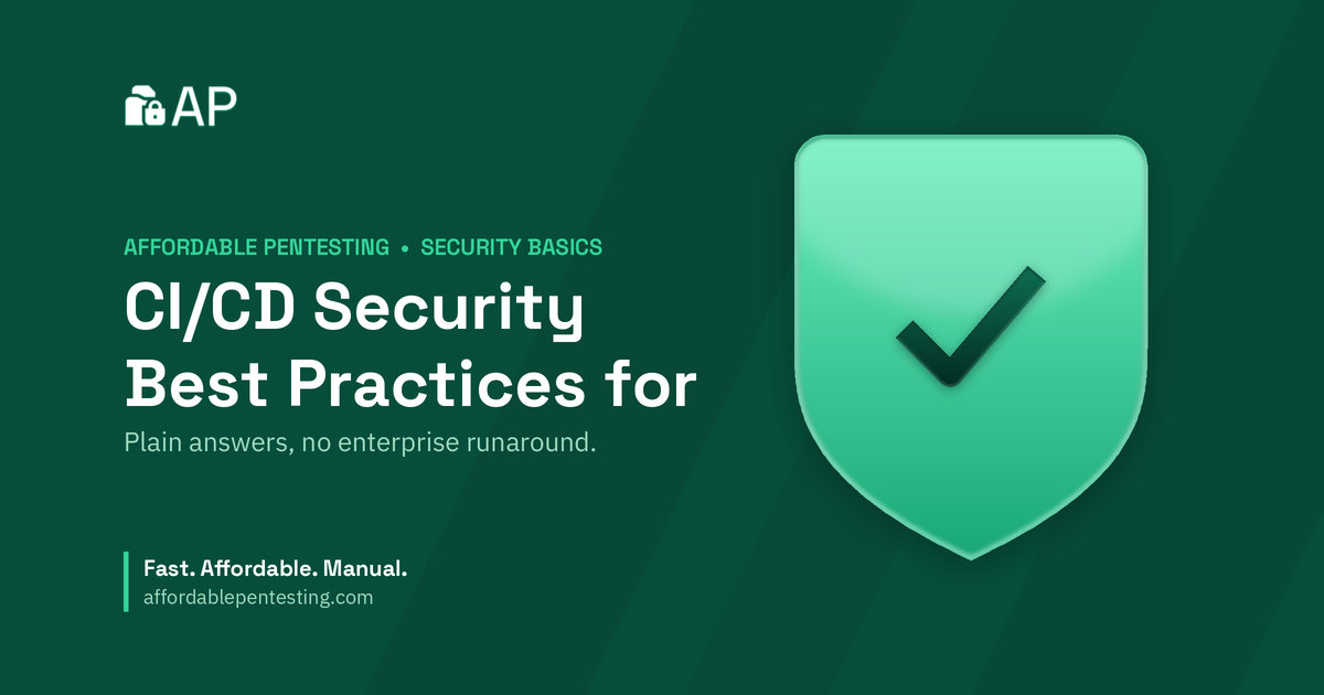 CI/CD Security Best Practices for title card with a check icon in the Affordable Pentesting brand style.