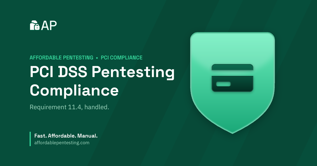 PCI DSS Pentesting Compliance title card with a card icon in the Affordable Pentesting brand style.