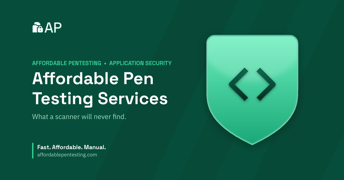 Affordable Pen Testing Services title card with a code icon in the Affordable Pentesting brand style.