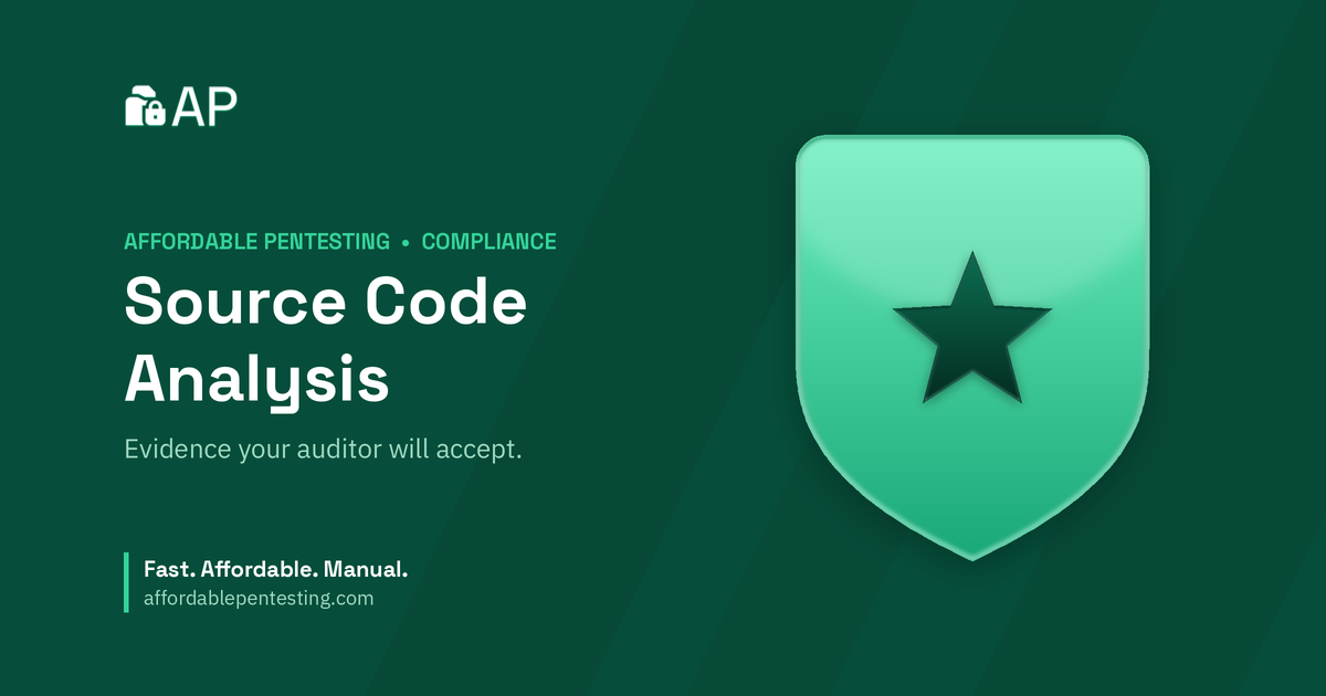 Source Code Analysis title card with a star icon in the Affordable Pentesting brand style.