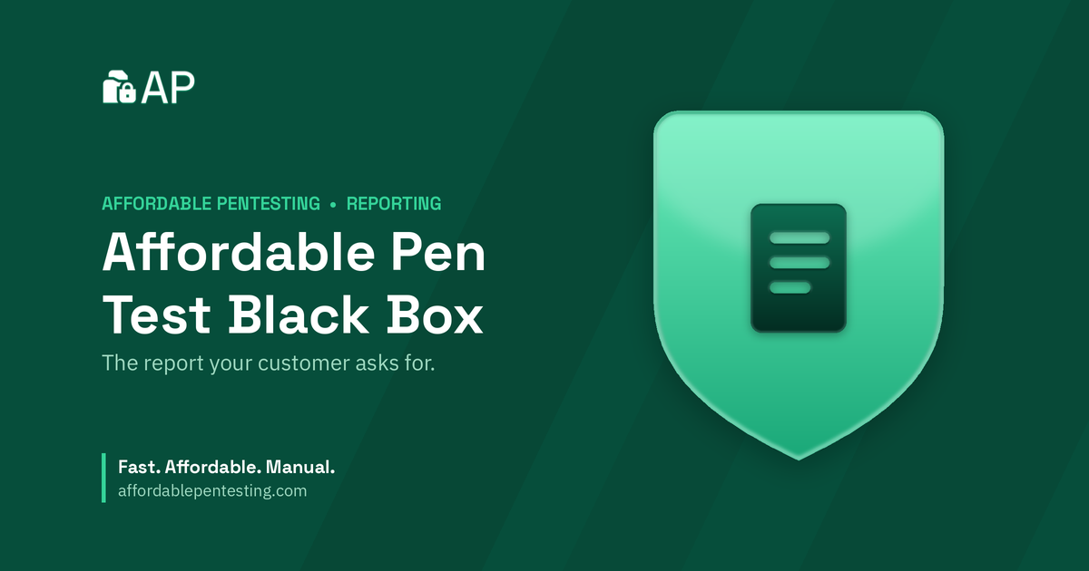 Affordable Pen Test Black Box title card with a doc icon in the Affordable Pentesting brand style.
