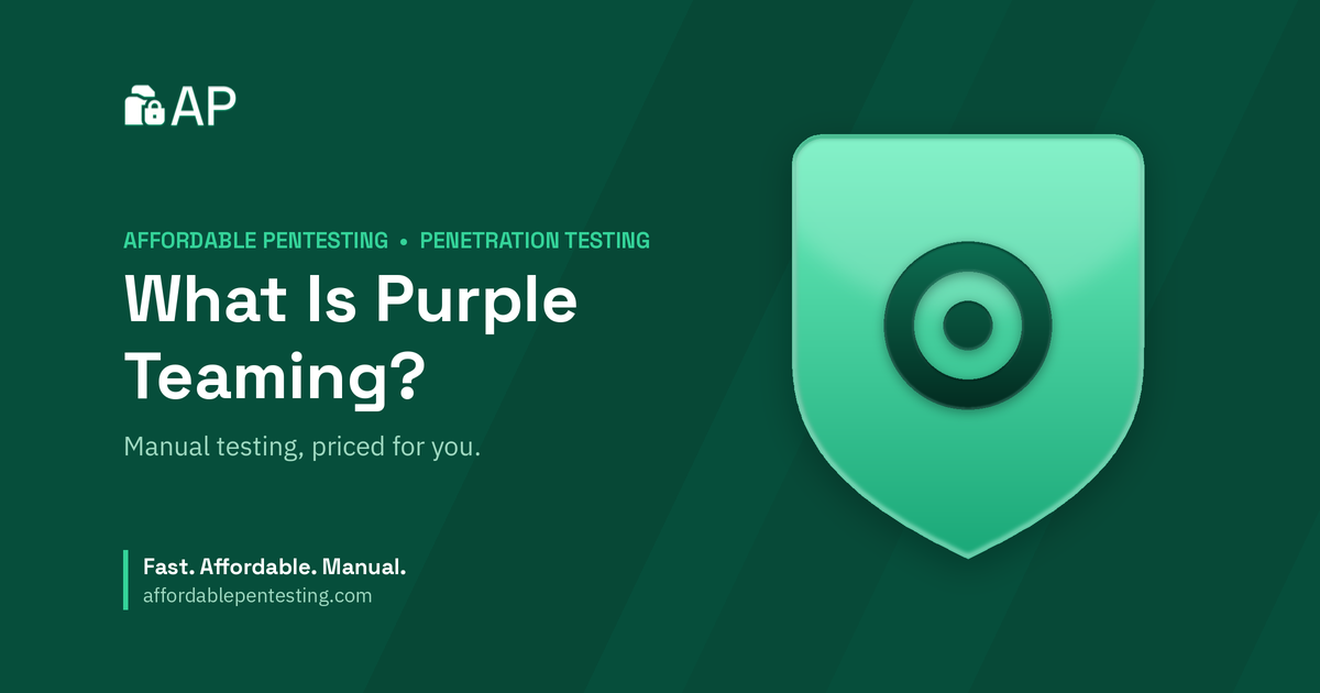 What Is Purple Teaming? title card with a target icon in the Affordable Pentesting brand style.