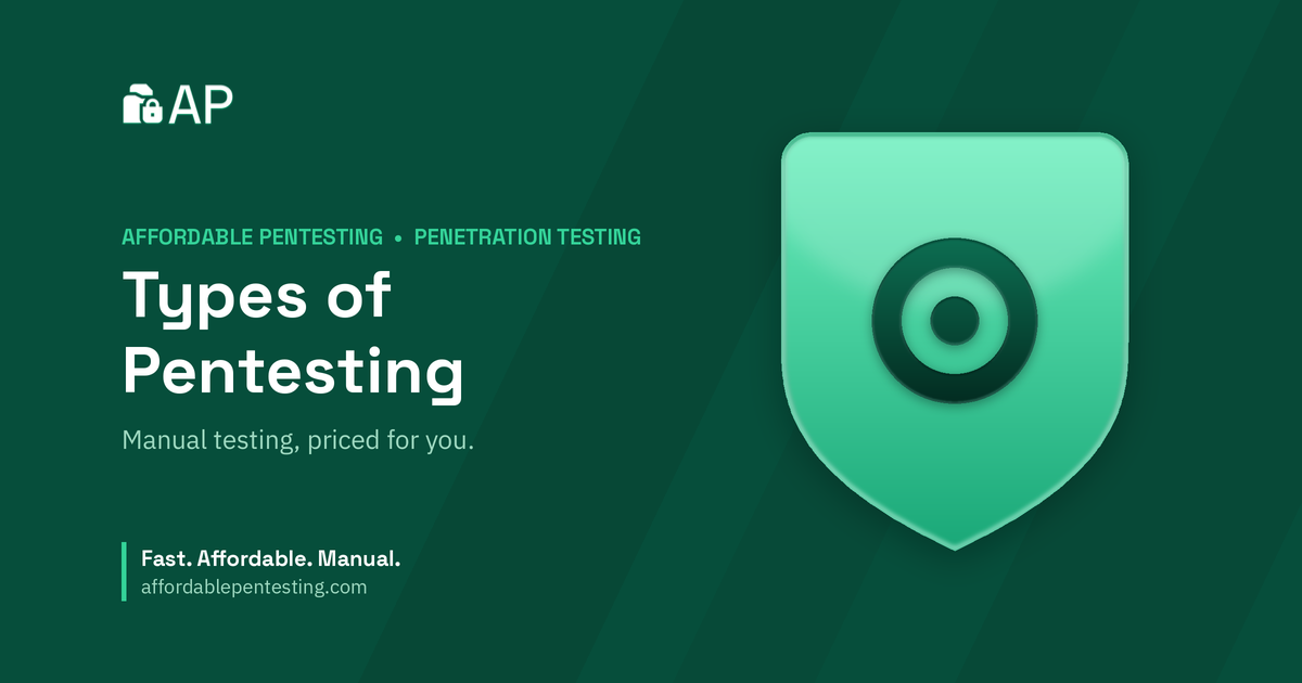 Types of Pentesting title card with a target icon in the Affordable Pentesting brand style.