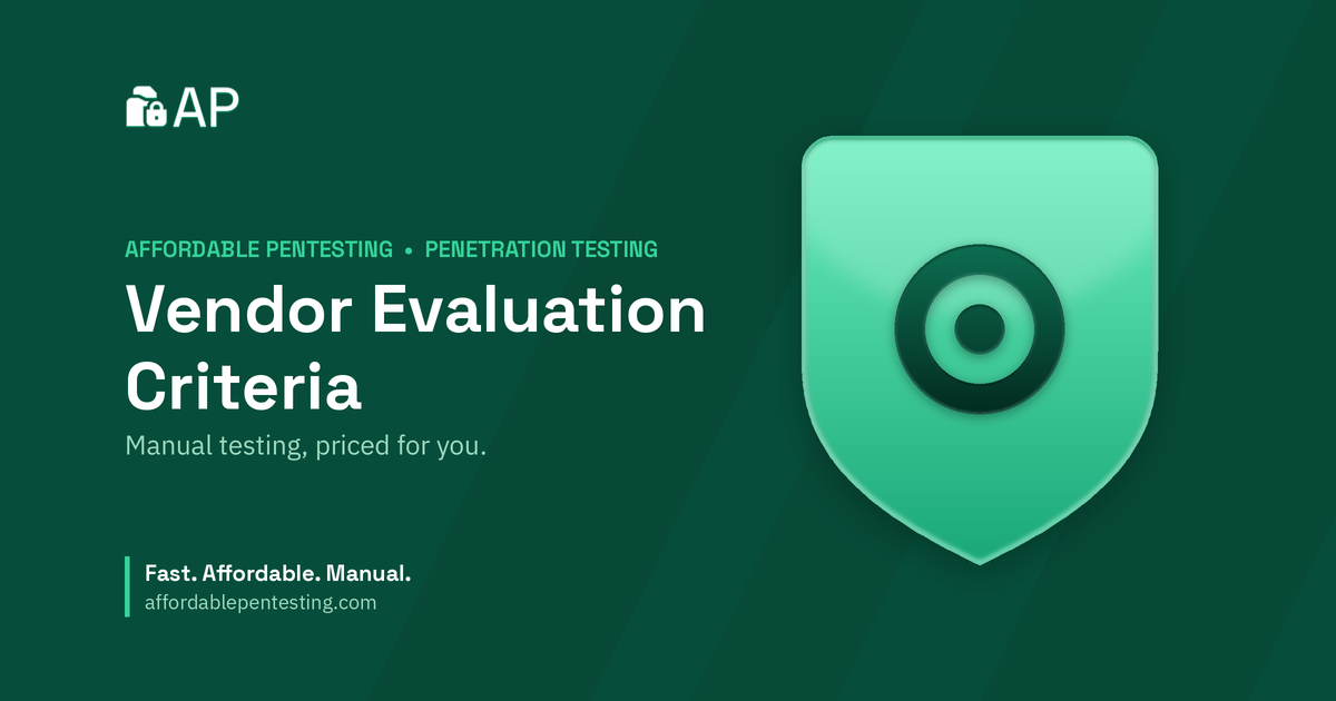 Vendor Evaluation Criteria title card with a target icon in the Affordable Pentesting brand style.