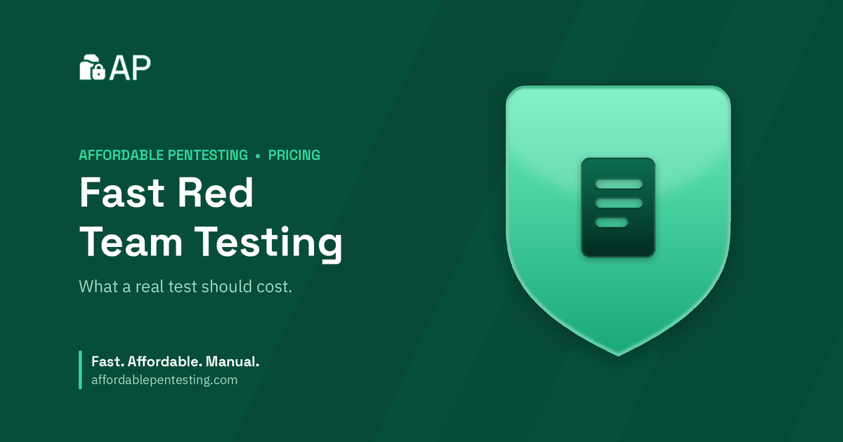 Fast Red Team Testing title card with a doc icon in the Affordable Pentesting brand style.