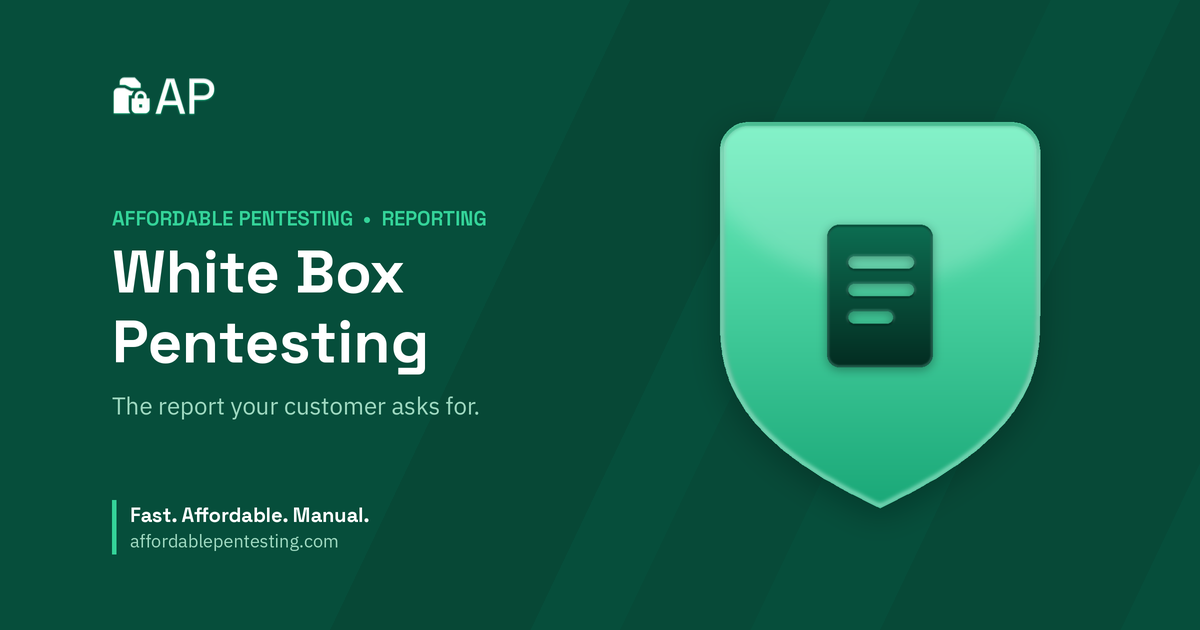 White Box Pentesting title card with a doc icon in the Affordable Pentesting brand style.