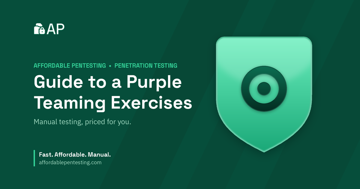 Guide to a Purple Teaming Exercises title card with a target icon in the Affordable Pentesting brand style.