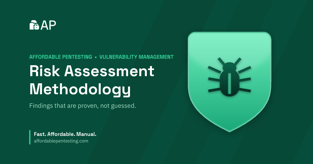 Risk Assessment Methodology title card with a bug icon in the Affordable Pentesting brand style.