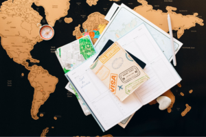Passport on top of a planner