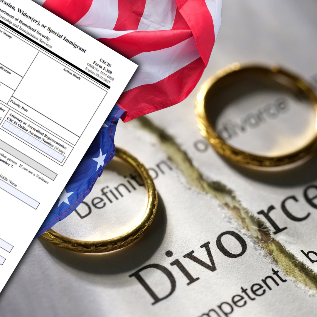 divorce form and a couple ring