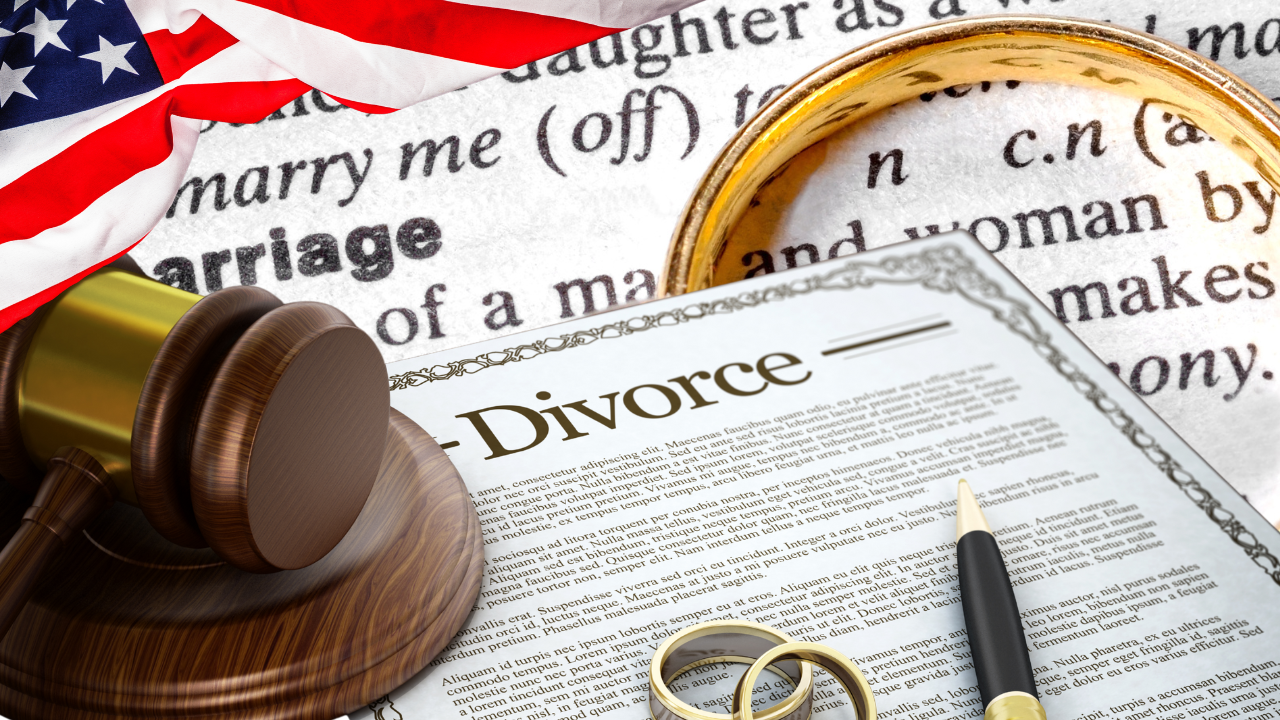 A divorce papers with a gavel and a ringAI-generated content may be incorrect.