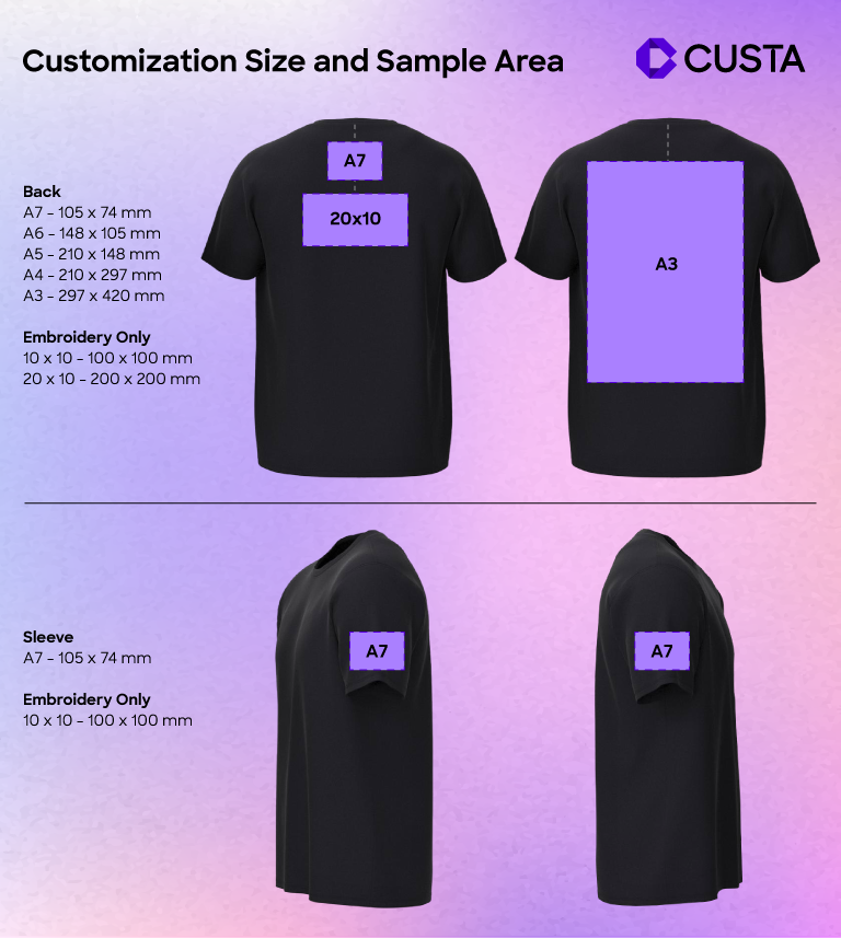CUSTA - Personalised Custom T-Shirts Printing Size and Area