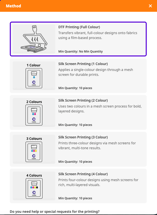 Select Your Print Method & Size