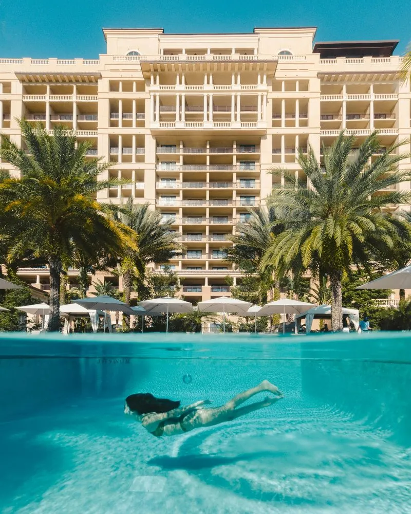 a hotel with a pool