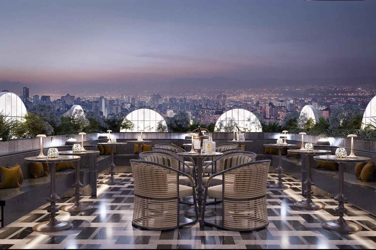 Rooftop Bar with stunning view in the evening