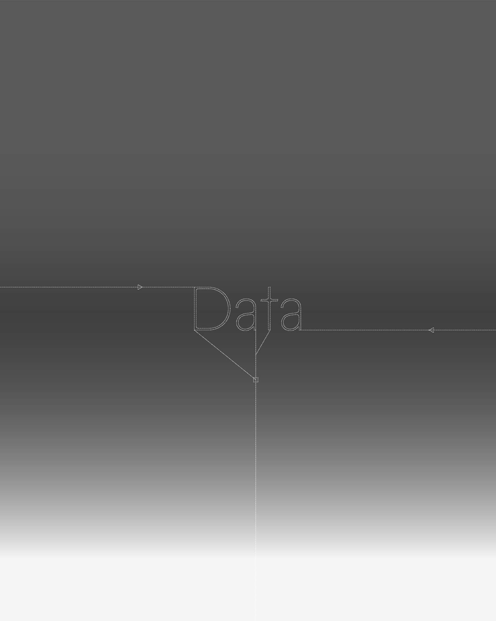 Diagram with the word 'Data' connected by lines to opposite directional arrows, on a dark gray to white gradient background.