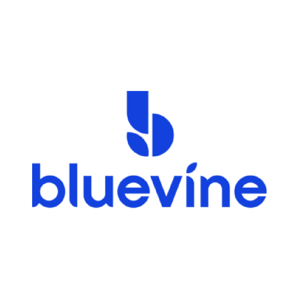 Bluevine company logo with stylized blue letter B above the lowercase word 'bluevine'.