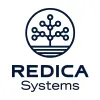 Redica Systems company logo with a network node design inside a circle.