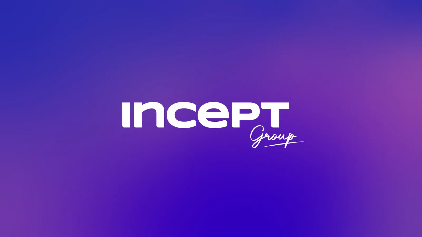 Logo du groupe Incept en texte blanc sur fond bleu dégradé violet.