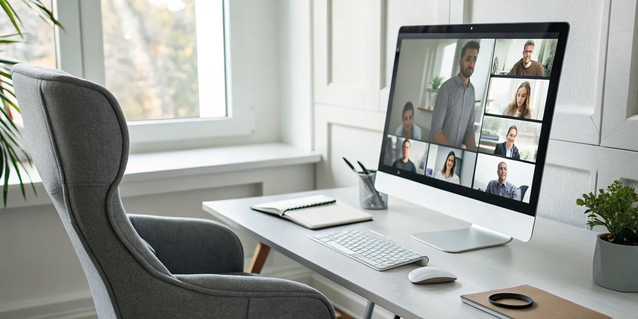 A remote executive assistant providing support to a business team over a video conference call.