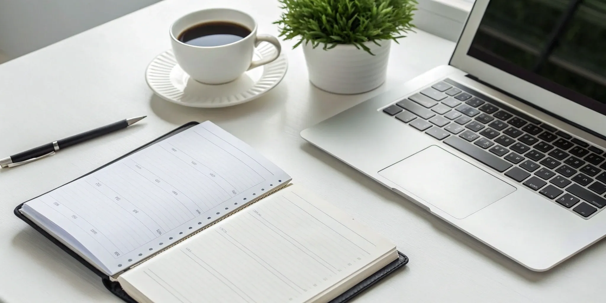 An organized desk setup for a productive marketing administrative assistant.