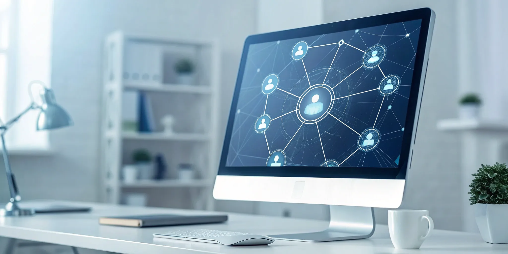 A CRM integration diagram on a computer screen connecting various business tools.