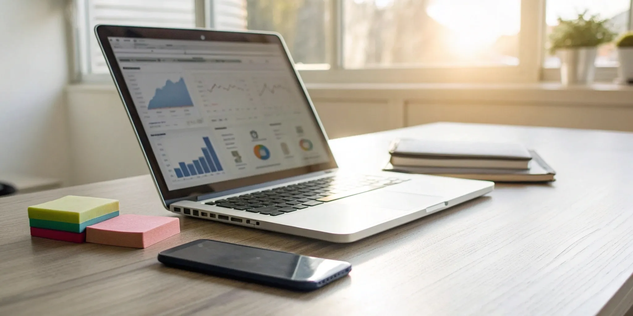 A laptop displaying influencer funnel growth analytics and conversion charts.