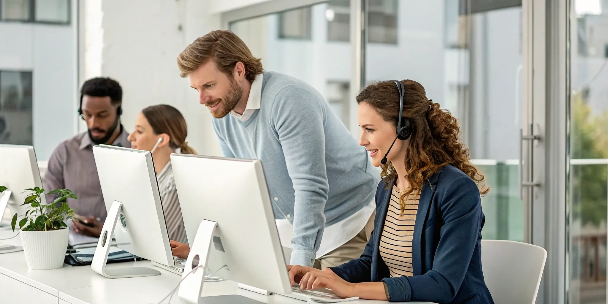 Team of specialists providing ecommerce operations support services on their computers.