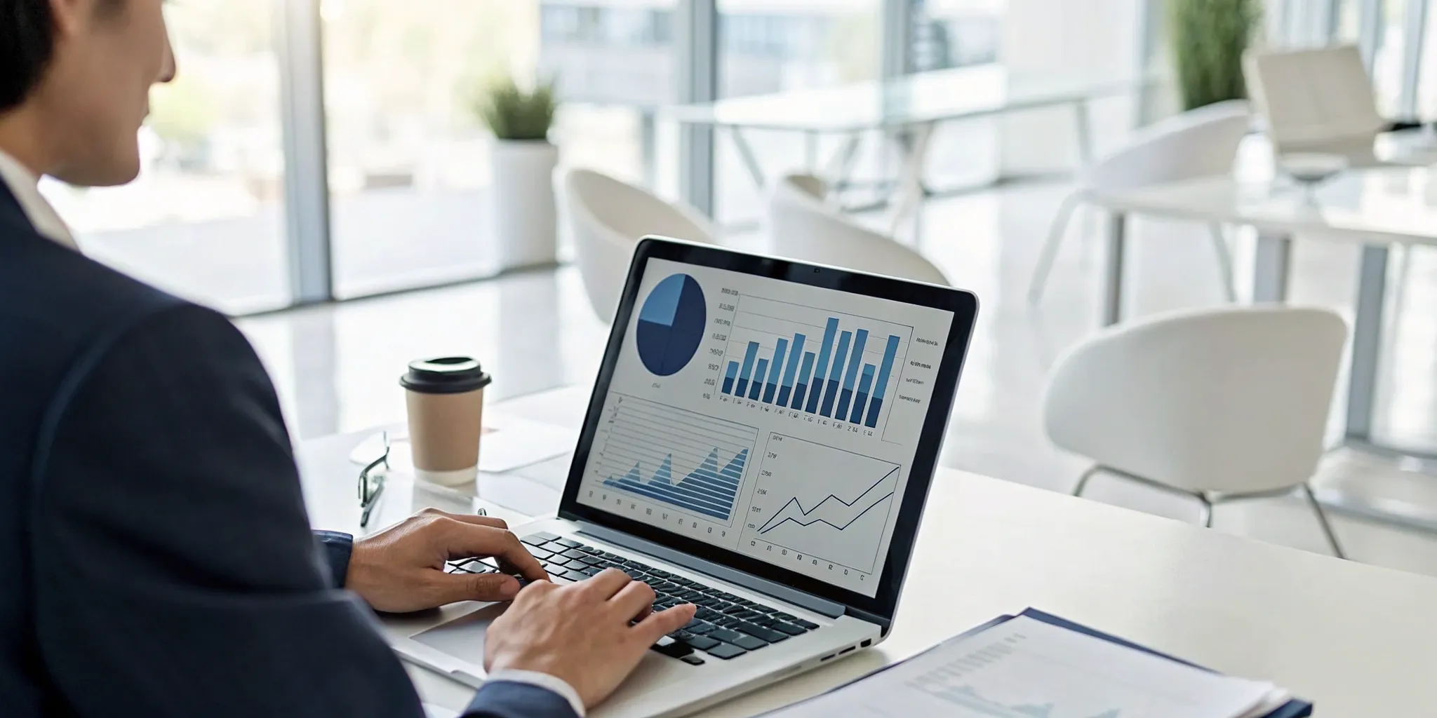 A professional managing a PPC campaign by analyzing performance data on a laptop.