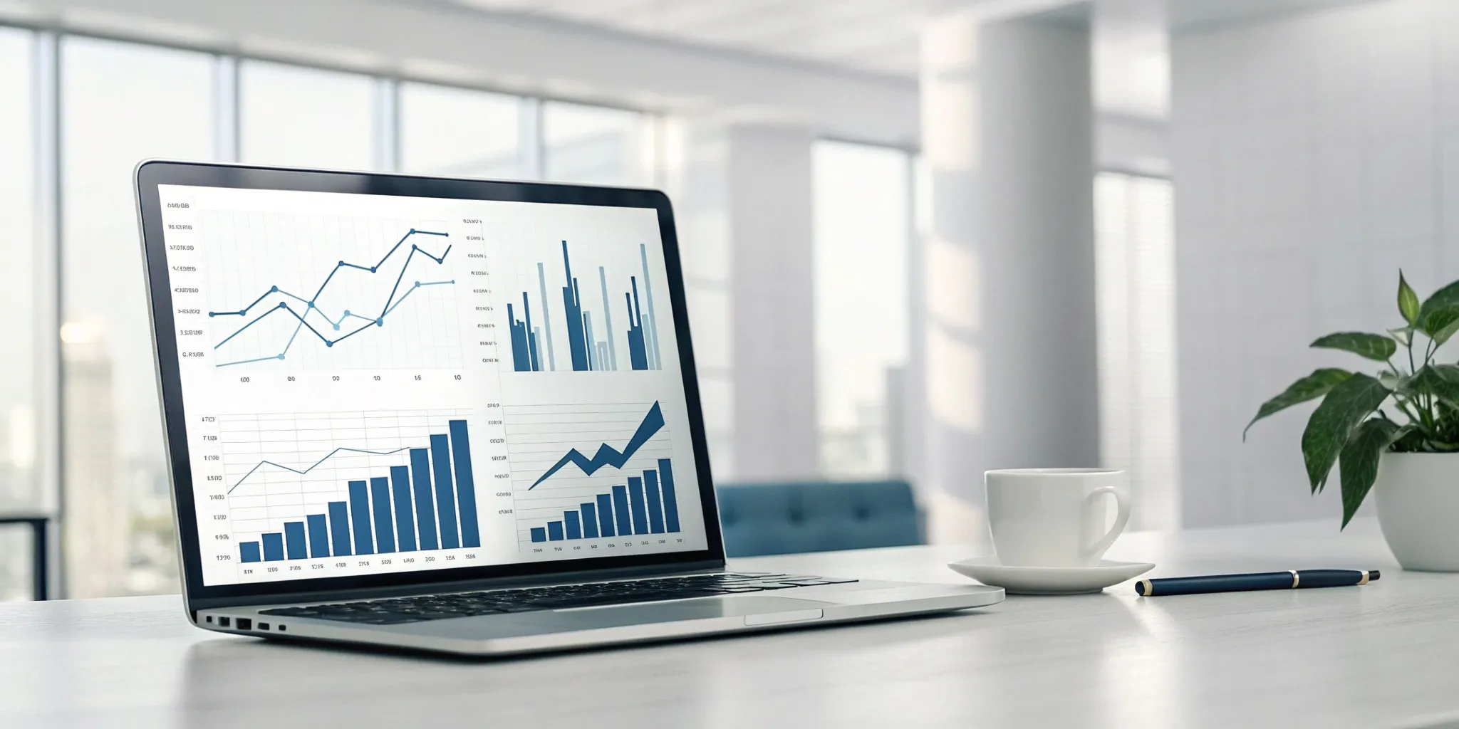 Analyzing conversion rate optimization data with charts on a laptop.