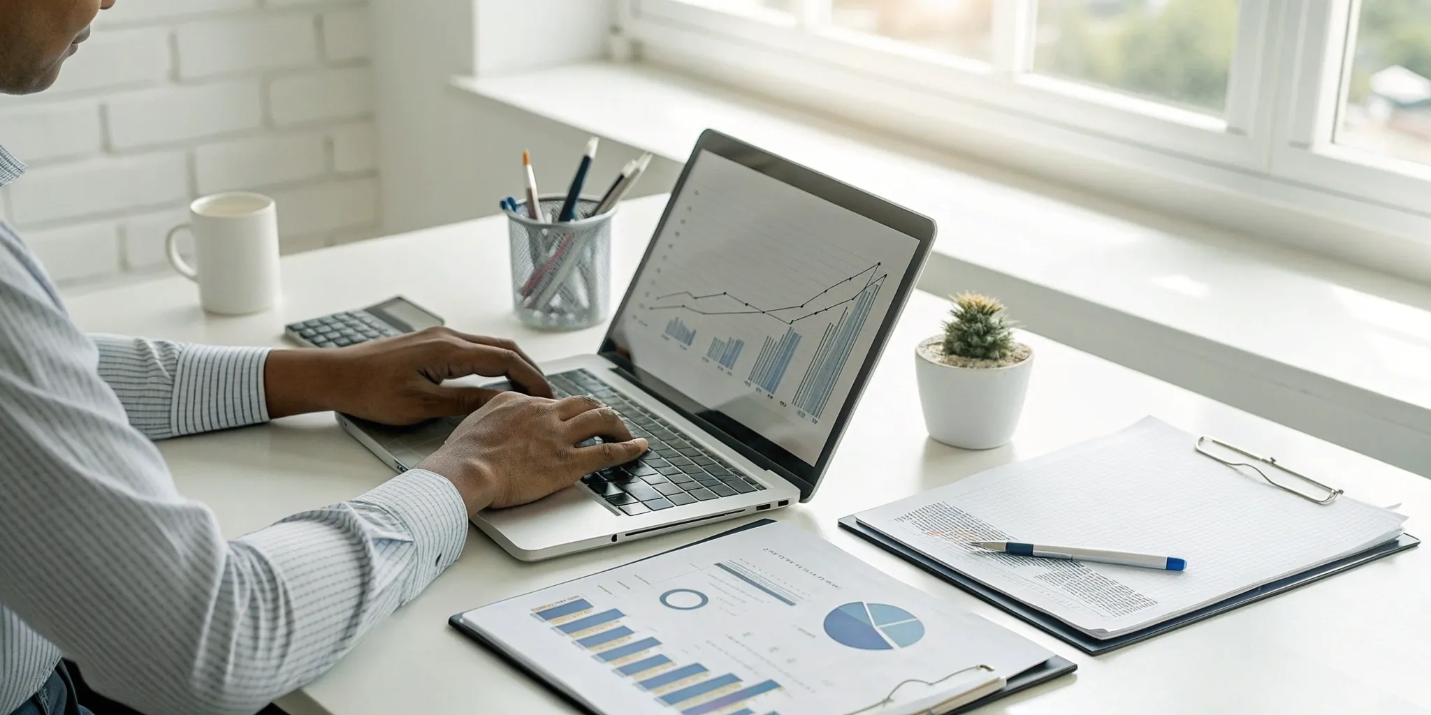 A seller reviews sales data and account health on the Amazon Seller Central dashboard.