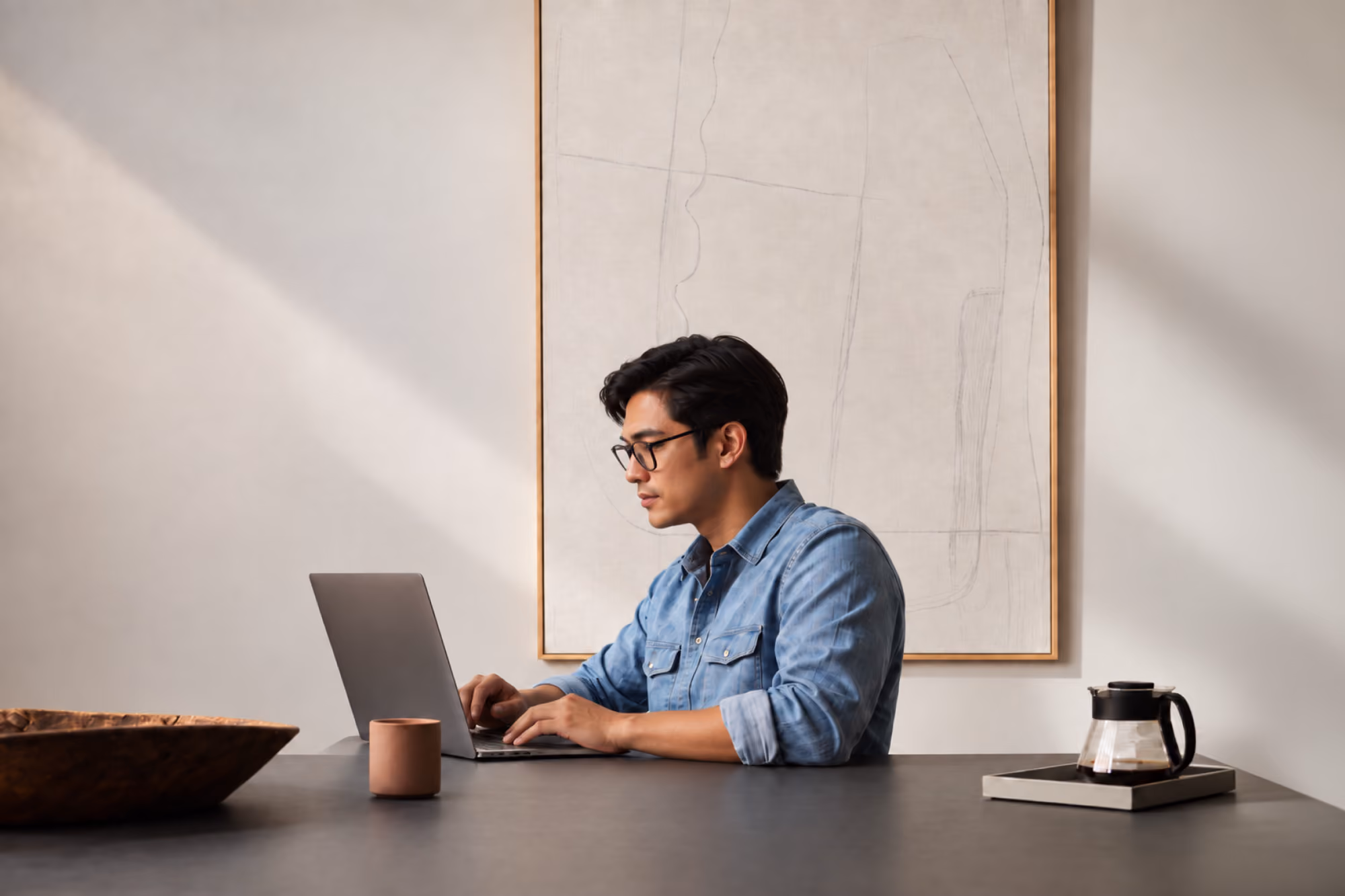 Illustration of an SEO specialist analyzing search rankings and keyword data