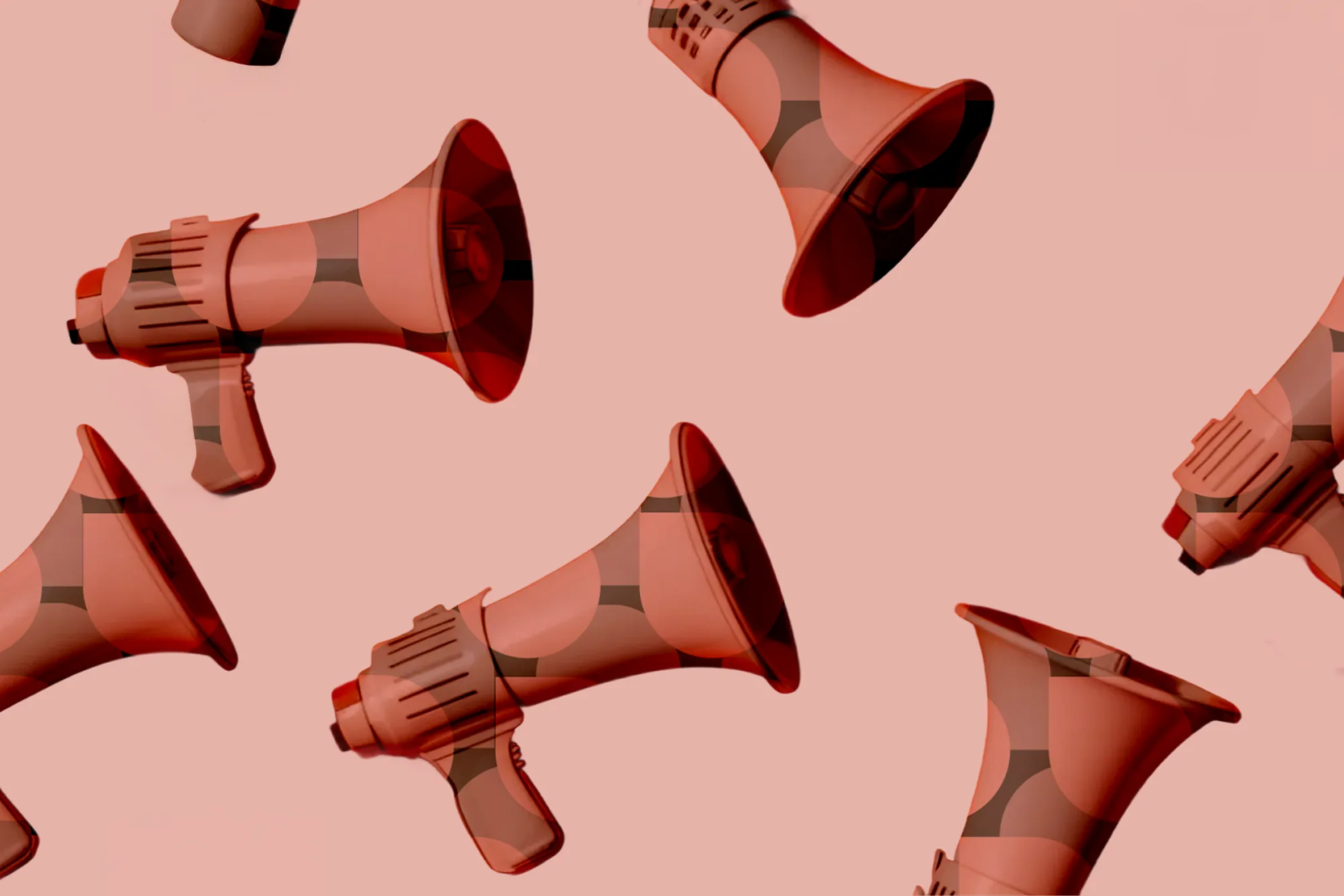 Floating megaphones illustrating an influencer marketing guide for DTC brands.