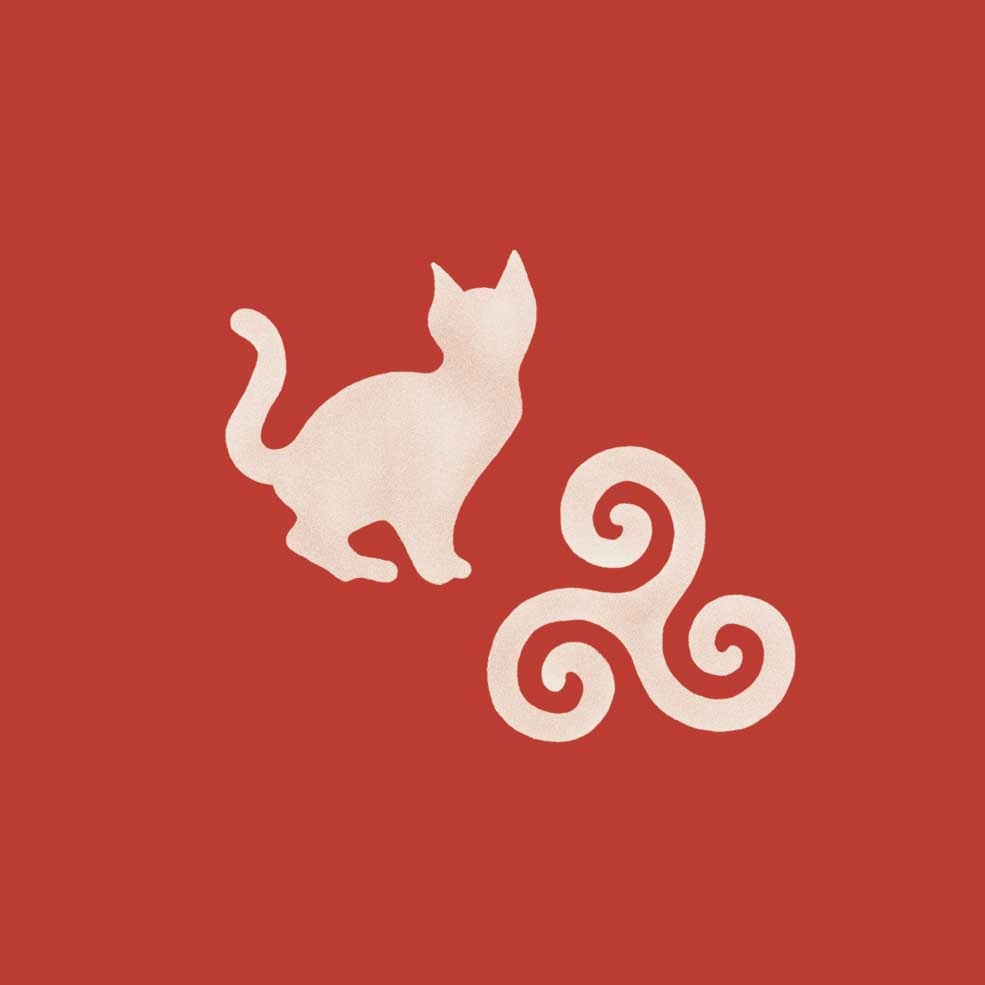 Image avec un chat et un triskell pour représenter le spectacle tout public « Contes et récits de l’île d'émeraude » de Sophie Chenko, artiste conteuse