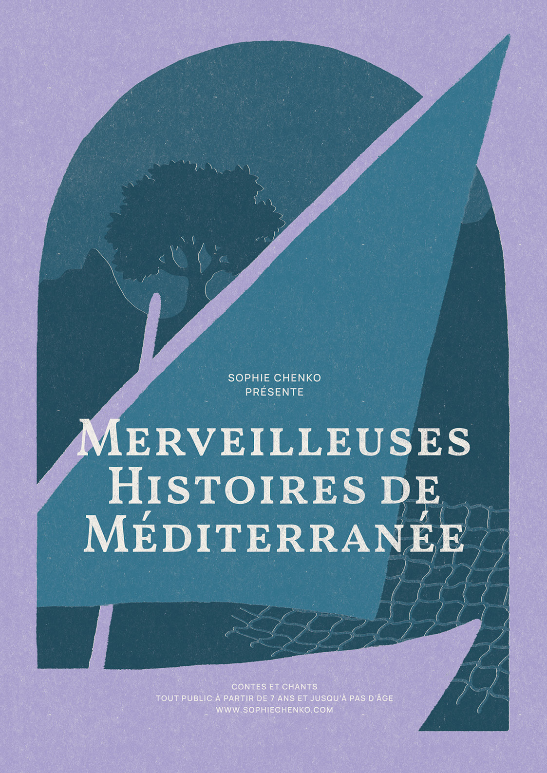Image avec une voile latine sur fond de Méditerranée pour représenter le spectacle tout public « Merveilleuses histoires de Méditerranée » de Sophie Chenko, artiste conteuse