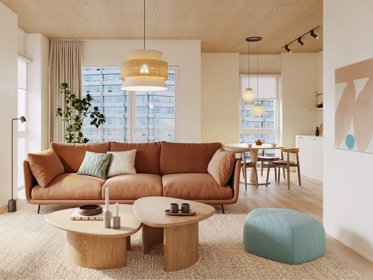 AI van een interieur in een houtbouw appartement