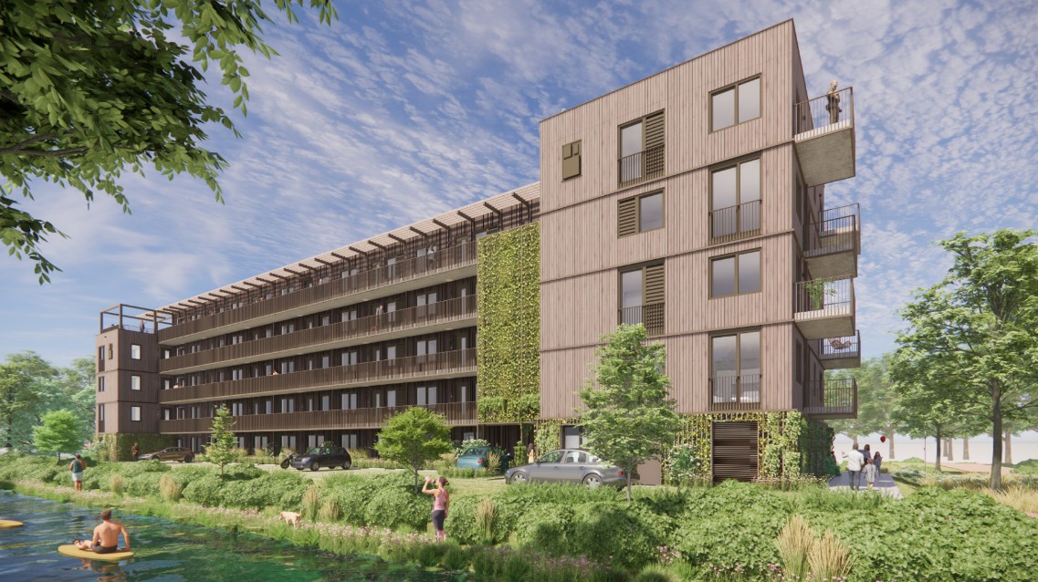 Poelenburgflat met op de voorgrond water en groen