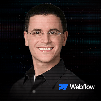 Smiling young woman with long light brown hair against a dark digital background.