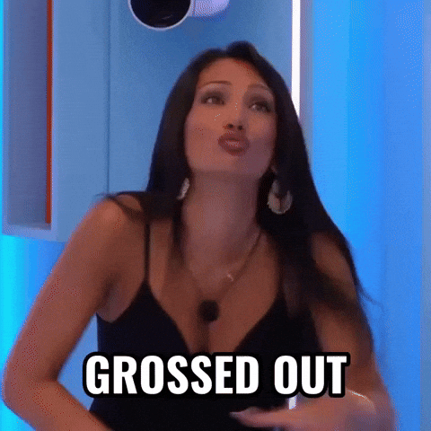 Jasmine from Love Island Season 13 in a black tank top  yelling "Grossed Out".