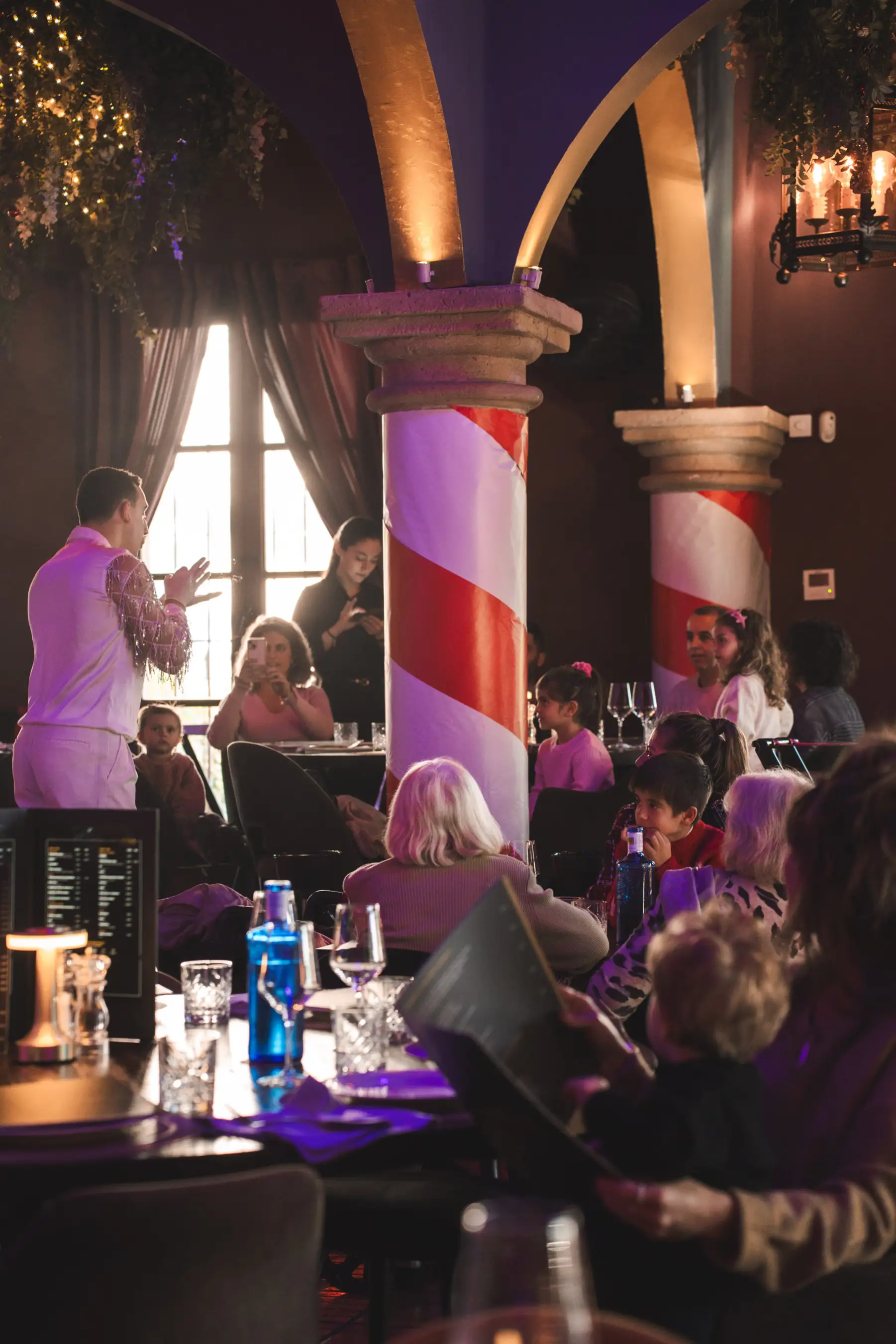 Festive dining room at Tabana Grill & Nightlife decorated for Christmas family lunch.