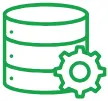 Green database cylinder icon with gear symbol representing database development or settings.